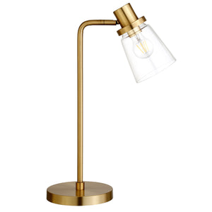 21" Brass Metal Arched Table Lamp With Clear Cone Shade