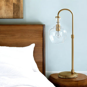 27" Brass Metal Arched Table Lamp With Clear Seeded Glass Dome Shade