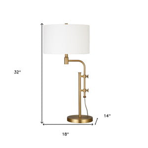 32" Brass Metal Adjustable Table Lamp With White Drum Shade