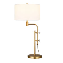 32" Brass Metal Adjustable Table Lamp With White Drum Shade