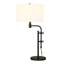 32" Black Metal Adjustable Table Lamp With White Drum Shade