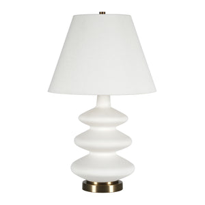 26" White and Gold Glass Gourd Table Lamp With White Empire Shade