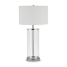 28" Nickel Glass Table Lamp With White Drum Shade