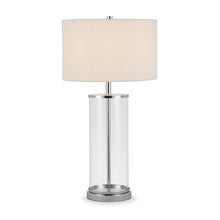 28" Nickel Glass Table Lamp With White Drum Shade