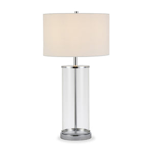 28" Nickel Glass Table Lamp With White Drum Shade