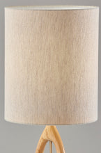 28" Natural Solid Wood Round Table Lamp With Beige Drum Shade