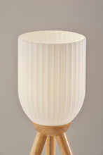 23" Natural Solid Wood Tripod Table Lamp With White Ribbed Glass Shade