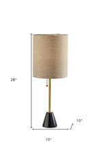 28" Black and Gold Marble and Metal Table Lamp With Beige Drum Shade