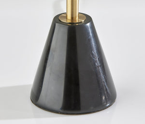 28" Black and Gold Marble and Metal Table Lamp With Beige Drum Shade