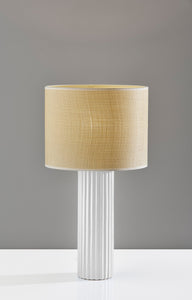 24" White Ceramic Cylinder Table Lamp With Beige Drum Shade