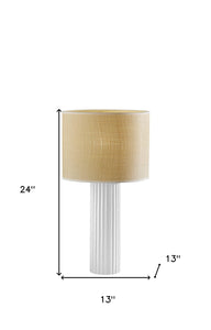 24" White Ceramic Cylinder Table Lamp With Beige Drum Shade