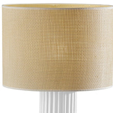 29" White Ceramic Cylinder Table Lamp With Beige Drum Shade