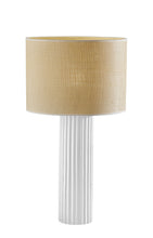 29" White Ceramic Cylinder Table Lamp With Beige Drum Shade