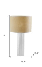 29" White Ceramic Cylinder Table Lamp With Beige Drum Shade