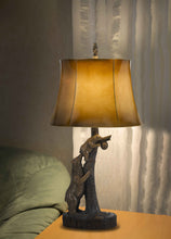 31" Bronze Bears After the Honey Table Lamp With Brown Faux Leather Shade