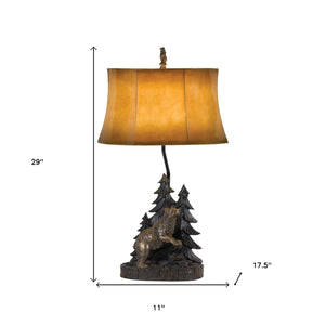 29" Bronze Bear in the Woods Table Lamp With Brown Bell Shade