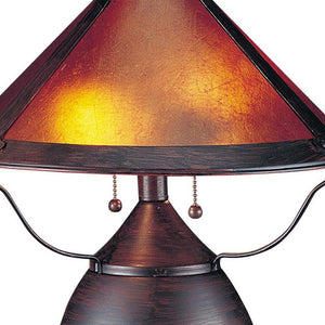 17" Rust Metal Two Light Round Table Lamp With Amber Empire Shade