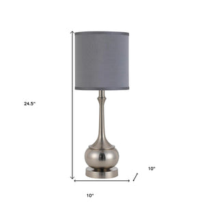 25" Nickel Metal Round Table Lamp With Gray Cone Shade