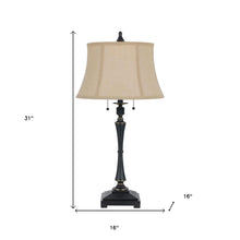 31" Black Metal Two Light Candlestick Table Lamp With Beige Empire Shade