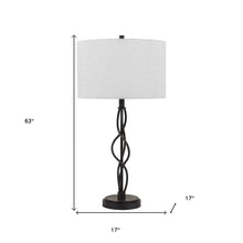 30" Black Metal Candlestick Table Lamp With Off White Drum Shade