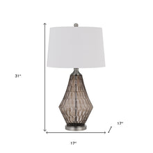 31" Gray Metal Geometric Table Lamp With Off White Empire Shade