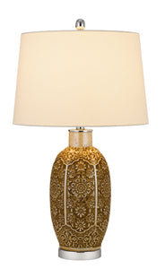 29" Brown Metal Table Lamp With Off White Empire Shade