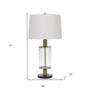 31" Clear Metal Table Lamp With White Empire Shade