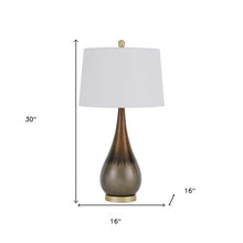 30" Bronze Metal Round Table Lamp With White Empire Shade