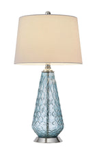 27" Aqua Glass Table Lamp With White Empire Shade