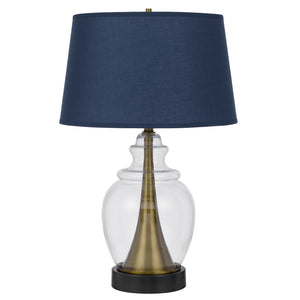 30" Black Metal Urn Table Lamp With Navy Blue Empire Shade