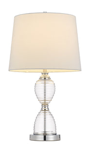 24" Clear Metal Table Lamp With White Empire Shade