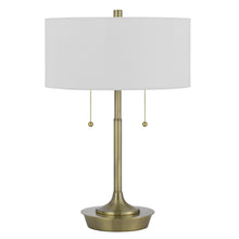 20" Antiqued Brass Metal Two Light Table Lamp With White Drum Shade