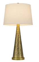 27" Antiqued Brass Metal Geometric Table Lamp With White Empire Shade