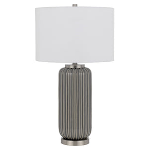 29" Gray Metal Cylinder Table Lamp With White Drum Shade