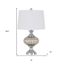 27" Silver Metallic Metal Table Lamp With White Empire Shade