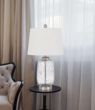 24" Nickel Metal Cylinder Table Lamp With White Empire Shade