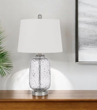 24" Nickel Metal Cylinder Table Lamp With White Empire Shade