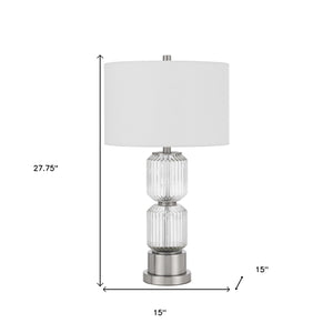 28" Nickel Metal Table Lamp With White Drum Shade