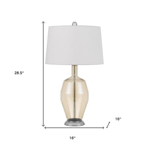 29" Nickel Metal Round Table Lamp With White Drum Shade