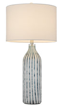 30" Aqua and Gray Glass Table Lamp With White Drum Shade