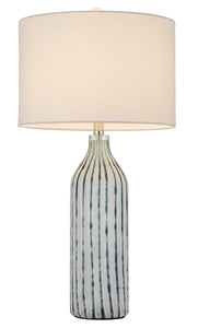 30" Aqua and Gray Glass Table Lamp With White Drum Shade