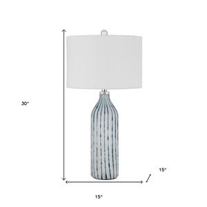 30" Aqua and Gray Glass Table Lamp With White Drum Shade