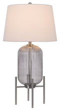 33" Nickel Glass Round Table Lamp With White Empire Shade