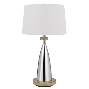 31" Brown Metal Geometric USB Table Lamp With White Empire Shade