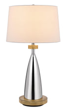 31" Brown Metal Geometric USB Table Lamp With White Empire Shade