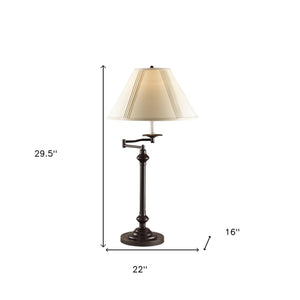 30" Antiqued Bronze Metal Swing Arm Table Lamp With Off White Empire Shade