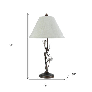 32" Rust Metal Table Lamp With Gray Empire Shade