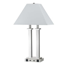 26" Nickel Metal Two Light Desk USB Table Lamp With White Novelty Shade