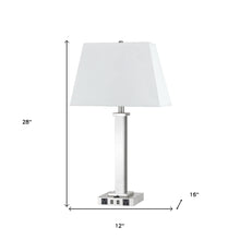 28" Nickel Metal USB Table Lamp With White Shade