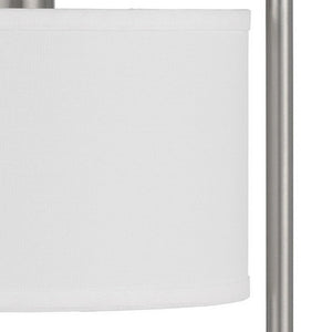 22" Nickel Metal Desk Usb Table Lamp With White Drum Shade